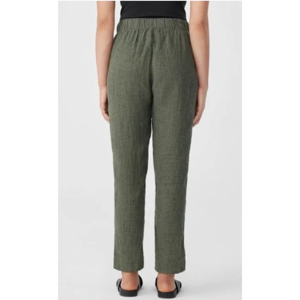 Eileen Fisher Pants Women X Large Green Black Puckered Organic Linen Tapered - Picture 4 of 12